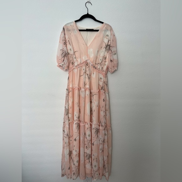 Shein Simplee Floral Print Puff Sleeve Frill Trim Ruffle Hem Dress Size M - Picture 4 of 6